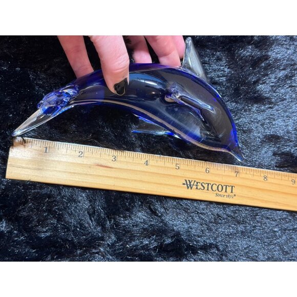 Art Blown  Glass Blue & Clear Glass Dolphin Figurine Art Decor 7" - Picture 7 of 8